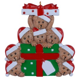 Personalized Bear Family of 8 with Gift Box Christmas Ornament 2024 - Polyresin Bear Family Ornament - Personalized for Mom, Dad, Kids, Grandma, Grandpa