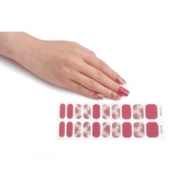 Maigitur Semi Cured Gel Nail Strips 20pcs Real Nail Polish Art Stickers Gel Nail Wraps Includes 2 Prep Pads Nail File & Wood Stick Sticker Nails for Women Manicure（Rose red Marble BSS-0182