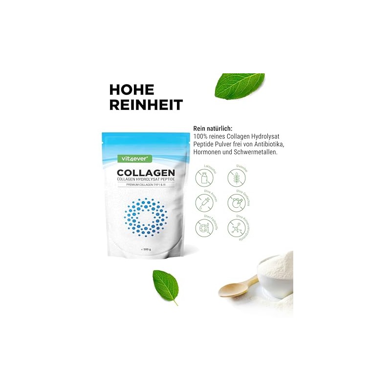 vit4ever Collagen Powder 500 g - 100% Bioactive Collagen Hydrolysate