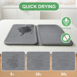 Large Stone Drying Mat For Kitchen Counter – 2in1 Insulated Quick Dry Stone Dish Drying Mat, Foldable Absorbent Diatomaceous Earth Bath Mat Non-Slip Dishes Drying Stone For Sink Counter 24"×16", Gray