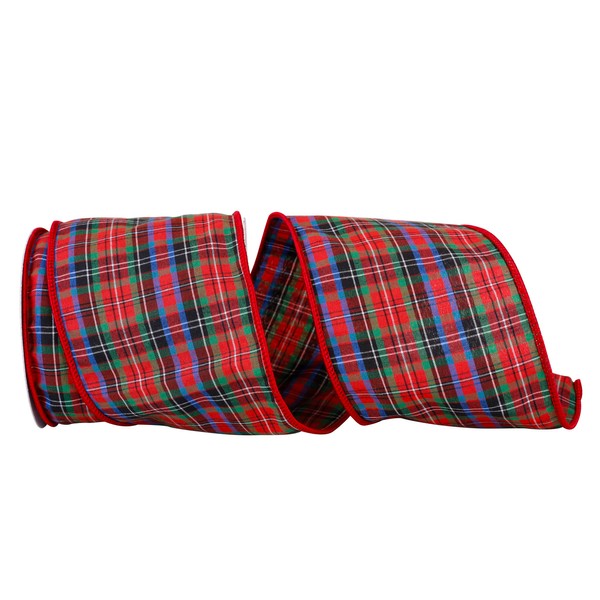 Reliant Ribbon 93712W-065-10F Plaid Classic Holiday Wired Edge Ribbon, 4