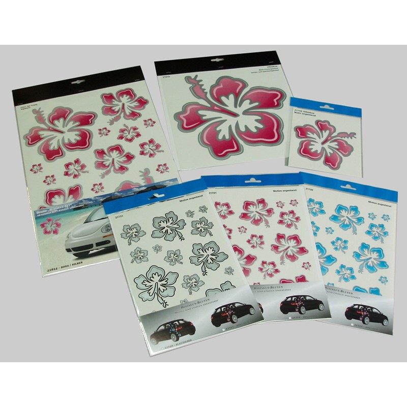 carstyling XXL Hibiscus Flower Sticker 180 x 160 mm Pink/Silver