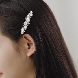 IRCOMULTI Silver Pearl Hair Clip Pearl Crystal Hair Barrette Wedding Rhinestone Hairclip French Crystal Barrettes Decorative Accessories For Women Headdress