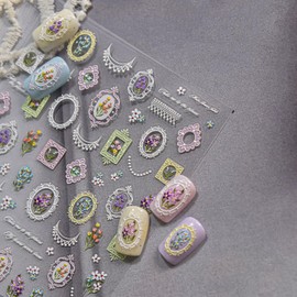 1 Sheets 5D Retro Flower Nail Art Stickers Spring Summer Floral Nail Decals Embossed Picture Frame Tulip Nail Design Supplies Colorful Daisy Nail Stickers for Women DIY Acrylic Nail Accessories