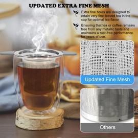 Tea strainer with lid/drip tray, extra fine mesh 304 stainless steel tea filter for loose tea, tea strainers for most tea cups, tea bowls, dishwasher safe (silver)