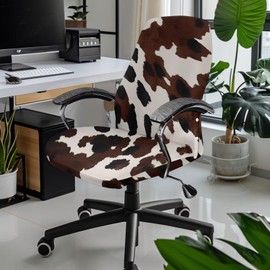 Wanyint Black Brown Cow Print Office Chair Slipcover Spandex Rotating Chair Slipcover Soft Breathable Chair Protector Cover for Desk Computer Chair with Elastic Edge, L