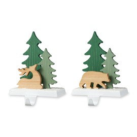 Glitzhome Christmas Stocking Holder, Set of 2 Metal Reindeer&Bear Hanger Hooks for Fireplace Counter Window Xmas Holiday Decoration