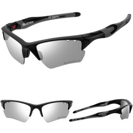WIESMANN Polarized Sports Sunglasses for Men Women,UV Protection Cycling Baseball Glasses Half-Frame Fishing Sun Glasses 18126（Black Grey）, Grey, 178*80*73MM