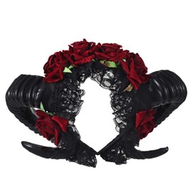 Ro Rox Gothic Roses Headband Gotisk Satan Horns Headpiece - Red Roses