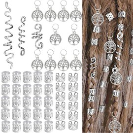 Pack of 50 dreadlocks jewellery silver clip hair beads for cliping, hair spirals, rings for hair, adjustable metal cuffs, hair braid, hair accessories, braids, hair dreadlocks, accessories for women, men, braids