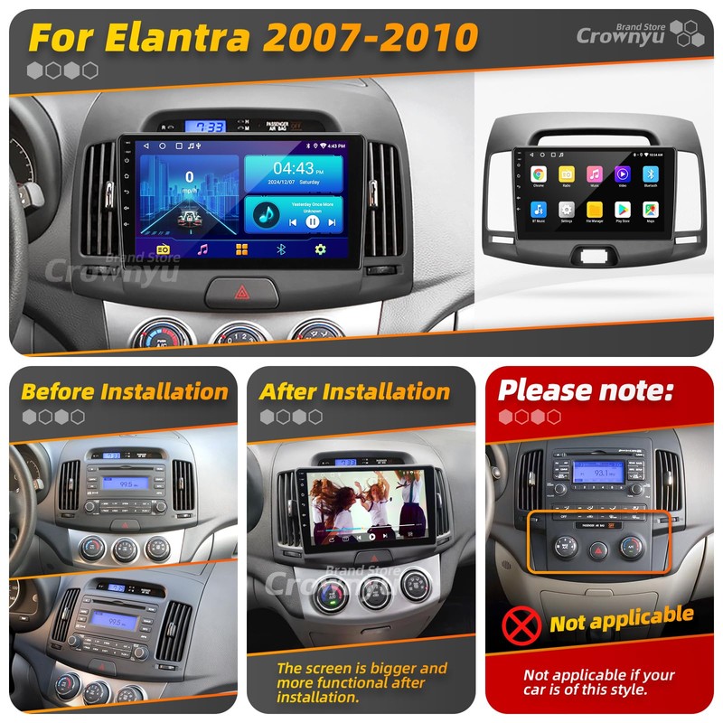 Crownyu for Elantra 2007 2008 2009 2010 Radio Compatible with