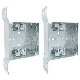 (2 Pack) 4-Inch Square Metal Box with Side Mounting Bracket, Welded, 1-1/2'' Deep, with 2 AC/MC/Flexible Cable Clamps, Three 1/2'' knockouts, 1 TKO, Combination Screw Heads, New Work