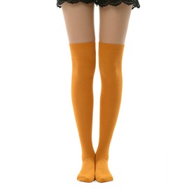 MK MEIKAN Womens Halloween Over Knee High Socks-Mustard Yellow Thigh High Socks for Velma Costume Adult Cosplay Long Stocks (1 Pair,Light Orange)