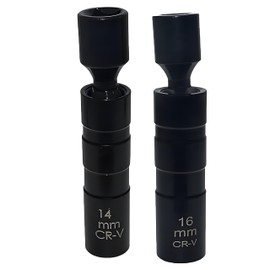 Crozgan 2Pcs Black Thin Wall Spark Plug Socket 14mm 16mm Swivel Magnetic Spark Plug Socket Set 3/8 Inch 360°Rotatable 12 Point Thin Wall Spark Plug Removal Tool with Magnetic for N54 N55 Models