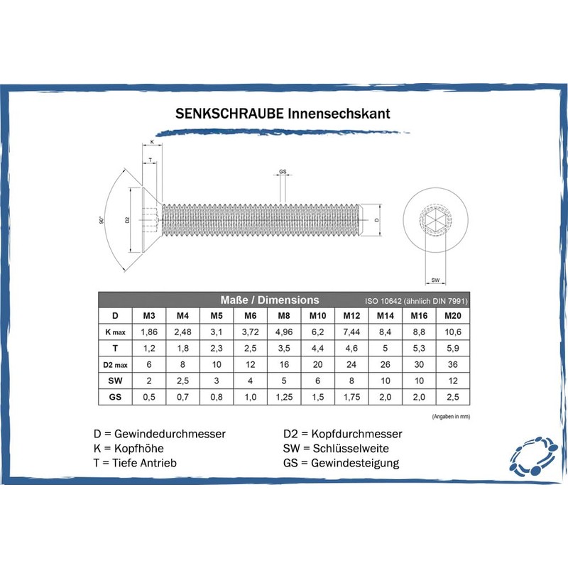 SECCARO Countersunk Screw M5 x 12mm Stainless Steel V2A VA