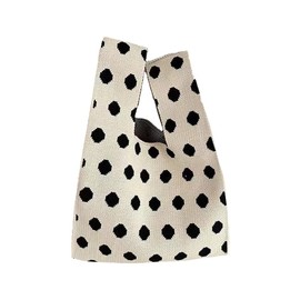 [NANYONGYU] Knit Bag, Knit Handbag, Eco Bag, Sub Bag, Women's Knit Tote Bag, Knitting Shoulder Bag, Knit Cute Bag, Casual Tote Bag, Black Dots