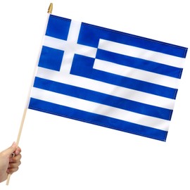 Yingnner 12 Pack Greece Stick Flags Small 12x18 Inch Greek Hand Held Flags with 24 Inch Wooden Pole Decorations