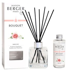 MAISON BERGER - Reed Diffuser Clear Glass Scented Bouquet - 8 Black Reed Sticks (8.3 inches) - Includes 100 Milliliters (3.4 Fluid Ounces) Fragrance Refill (Paris Chic)