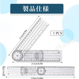 OKAWASI Goniometer, Angle Meter, Angle Spine Ruler, Multi Ruler, Plastic, Angle Meter, Goniometer, PVC Material, 360 Degree Measuring Instrument, Rotatable Transparent, Multifunctional, Professional