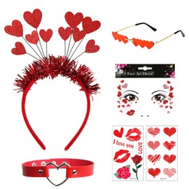 ZOCONE Pack of 6 Headband Hearts Red Heart Glasses Love Collar Made of Leather with 3 Heart Tattoos, Costume Women for Wedding Valentine's Day Surprise Costume Carnival Party Photo Props