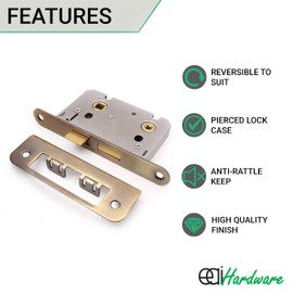 EAI Bathroom Mortice Lock | Bolt Through Internal Door Lock | 64mm / 2.5" | Antique Brass Radius Forend Toilet Wooden Door Lock