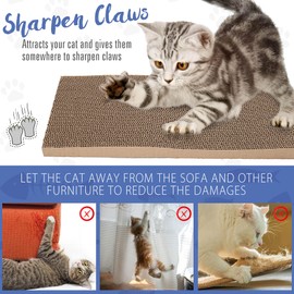 PrimePets 3 in 1 Cat Scratcher Cardboard, Reversible Corrugated Cat Scratching Pad, Recycle Wave Curved Scratcher Board, Repalcement for Furniture Protector, Catnip Included