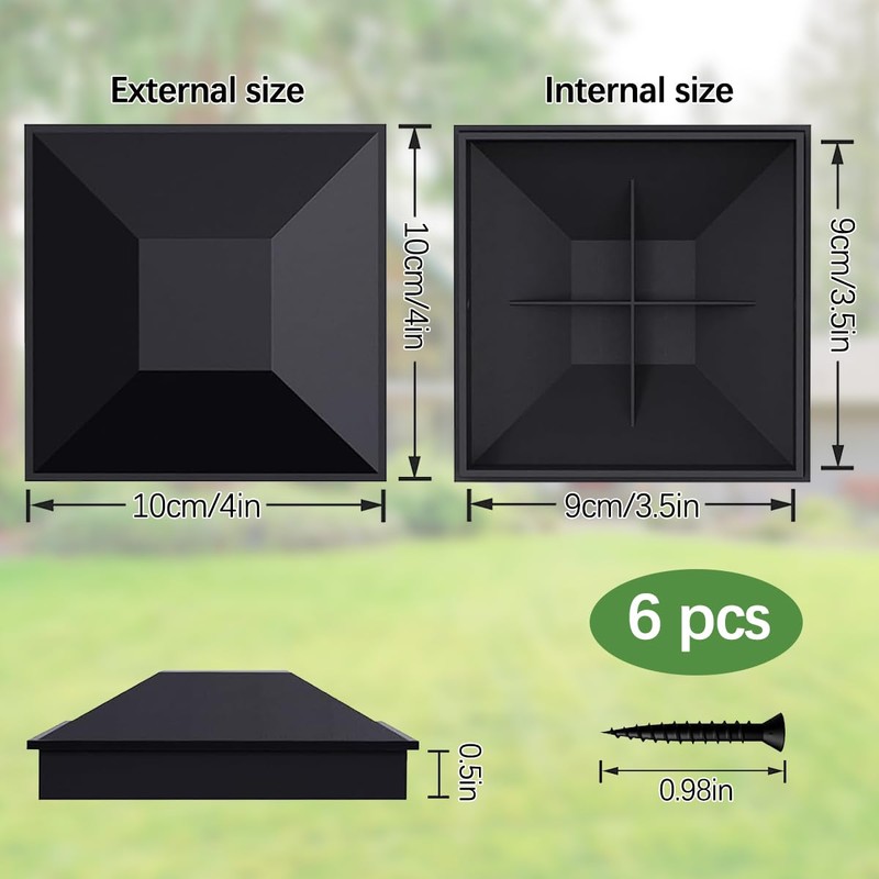 4x4 (3.5inx3.5in) Fence Post Caps, 6 Pack Deck Post Caps