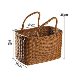 Sewroro Picnic Basket with Handles Handmade Plastic Woven Basket Multifunctional Woven Storage Basket for Shopping, Market, Grocery Basket