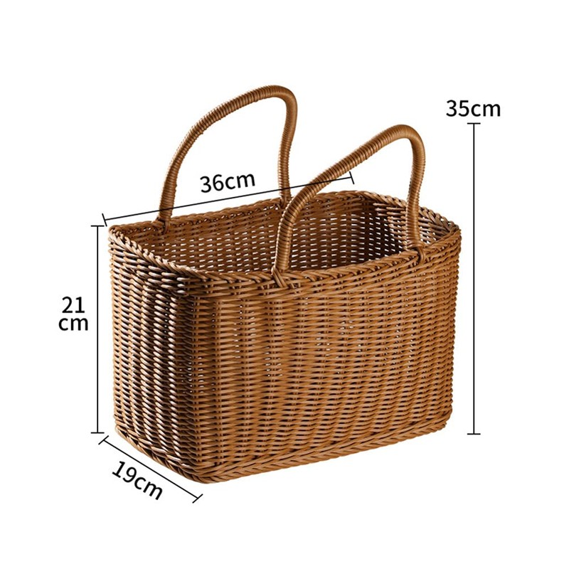 Sewroro Picnic Basket with Handles Handmade Plastic Woven Basket Multifunctional