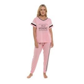 INSIGNIA Ladies Pyjamas Cotton Lounge Wear Sets (PInk Hello weekend, XL)