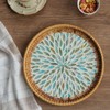 Rattan Serving Tray with Mother of Pearl 12 inch, Round