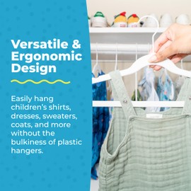 Fontaines Luxury Kid's White Velvet Felt Non Slip Clothes Hangers 50 Pack - Ultra Slim & Space Saving - Heavy Duty Swivel Black Hook for Children's Clothing, Shirt, Dress, Skirt & Pants Organization