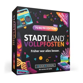 DENKRIESEN Stadt Land Vollpfosten® The Card Game - 70/80/90 Edition - From 8 Years - 3-6 Players - Family Game - Party Game