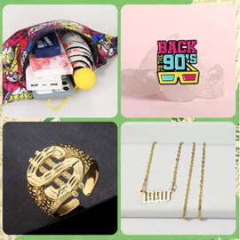 Pluvyze Set of 5 Retro 90s Fishing Hats with 1 Bucket Hat, 1 Necklace, 1 Belt Bag, 1 Brooch, 1 Rings, Double-Sided Fishing Hats, Retro 90s Accessories, Unisex Fishing Hat for Women and Men