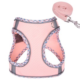 Dog Harness, Reflective Dog Harness, Small, Medium Dogs, Soft Chest Harness, Air Mesh Breathable Safety Harness, Cat Harness for Small Dogs and Cats, Adjustable Harness - Pink, L