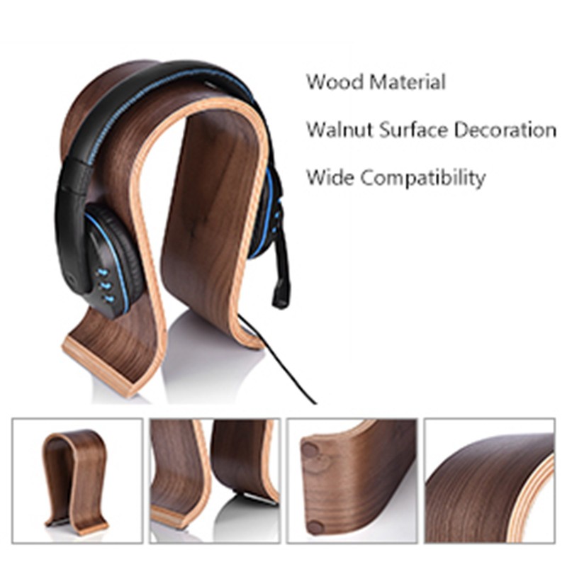U Shape Wood Headphones Stand Holder Hanger Wooden Headset Desk