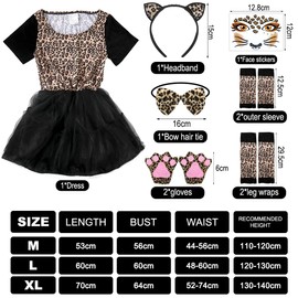 Girls' Leopard Costumes Carnival, Leopard Costume Set, Carnival Animal Costume for Children, with Leopard Dress, Cosplay Leopard Ears Gloves, Carnival Fancy Dress Costume Accessory (XL)