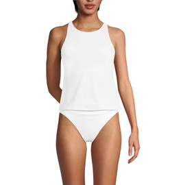 Lands' End Women's Tugless High Neck Strappy Back Tankini Swimsuit Top 2 White