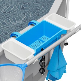 TidyMister 2025 XL Poolside Storage Basket with 2 Cup Holders Extra Large Stretchable Pool Toy Holder Storage for Towels Drinks Pool Accessories Bar for Most Frame Above Ground Swimming Pools
