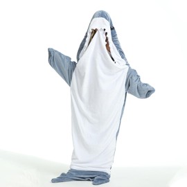Shark Blanket for Adult & Kids - Cozy and Warm Wearable Shark Blanket Hoodie Onesie - Cute and Funny Cartoon Shark One-Piece Blanket Flannel Hoodie, Blue (M)