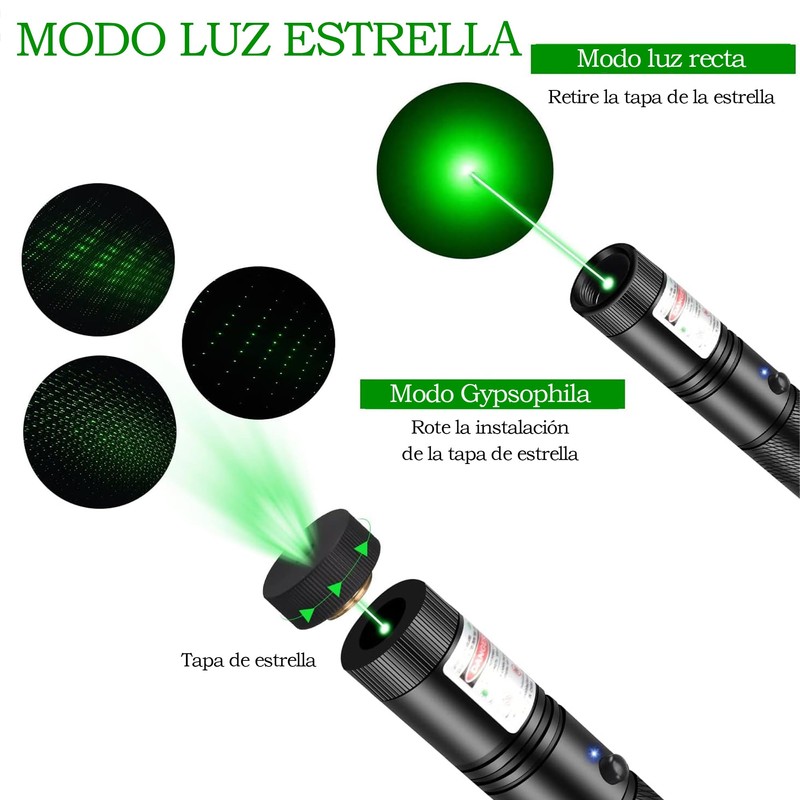 Linterna de luz verde, Carga USB, Adecuado para Acampar, Cazar,