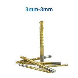TEHAUX HSS Titanium Coated Drill Bits 6 Piece Set 3mm-8mm Side Cutting Saw Drill Bit for Woodworking Thin Metal Plastic Reaming and Grooving Twisting Rotary Hole Cutter with 1/4 Round Shank