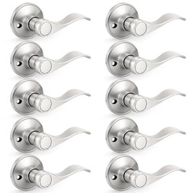 Probrico 10 Pack Right Handed Dummy Door Knob, Wave Style Right Handed, One Side Door Lever, Non-Turning, Stain Nickel