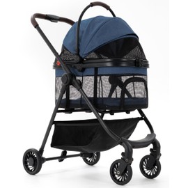OJCME 3 in 1 Pet Carrier Stroller with Detachable Carrier, Foldable Dog & Cat Stroller for Small/Medium Dogs up to 33 lbs, Large Storage Bag, Full Window Mesh, One-Touch Dual Brake, Car Seat