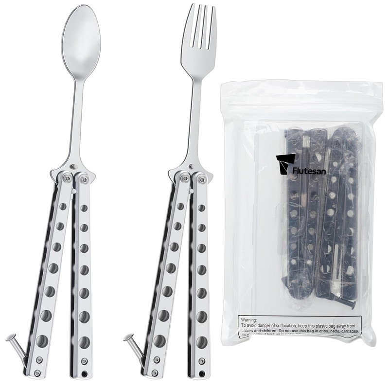 Flutesan 2 Pcs Butterfly Fork and Spoon Set, Tactical Butterfly