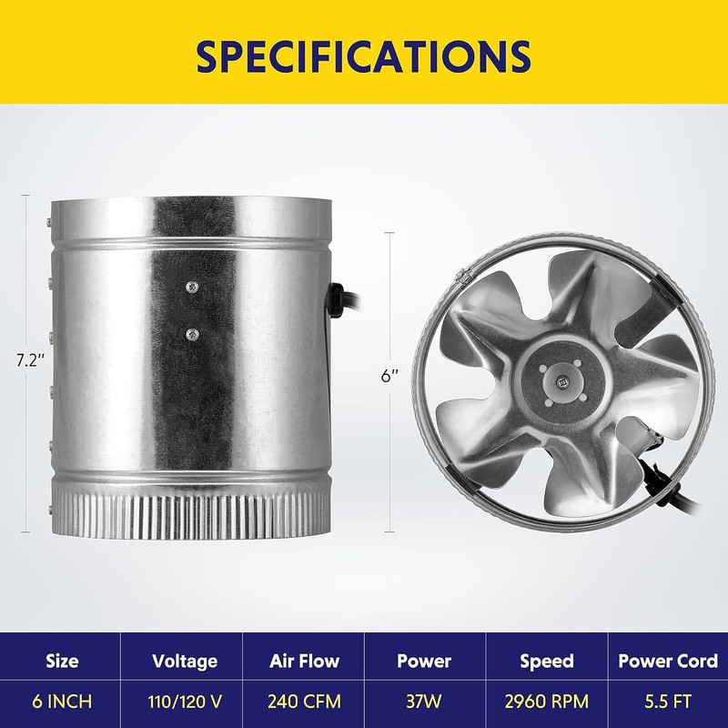 Simple Deluxe 8 Inch Inline Fan 420 CFM, HVAC Booster