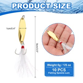 PATIKIL Fishing Spoons, 10 Pcs 1/5 oz Fishing Lures Casting Spoon Treble Hooks Jigs Hard Metal Spinner Baits for Freshwater Saltwater Salmon, Gold Tone