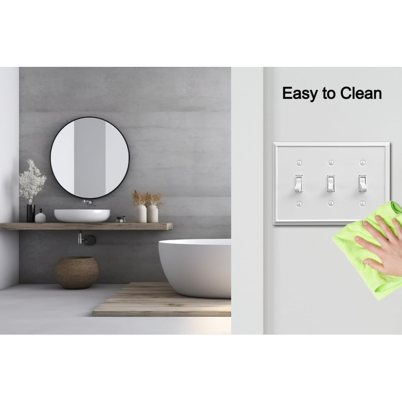 OKAWYC Triple Toggle Light Switch Cover Aria Metal Wall Plate,