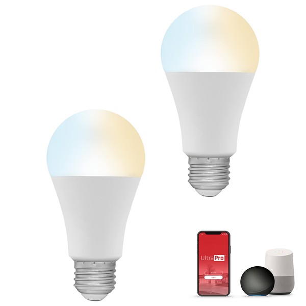 UltraPro Wi-Fi LED Smart Light Bulb, A19, 60W Equivalent, White Select Tunable 2700K - 6500K, Full-Range Dimmability, 2.4GHz Router Required, Circadian Rhythm, Easy-to-Use App, 2 Pack, 51448