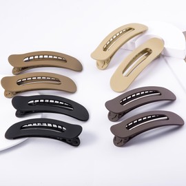 Cptots 8 Pcs Large Lay Flat Claw Clips for Women French Side Slide Barrettes for Thick Thin Hair Rectangle Alligator Accessories,Coffee Khaki Brown Black